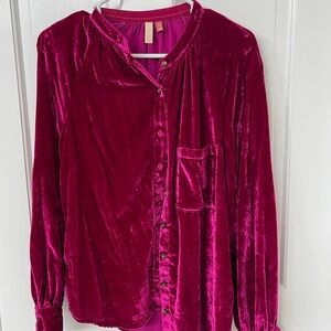 Velvet Button-Up Shirt in Rich Pink